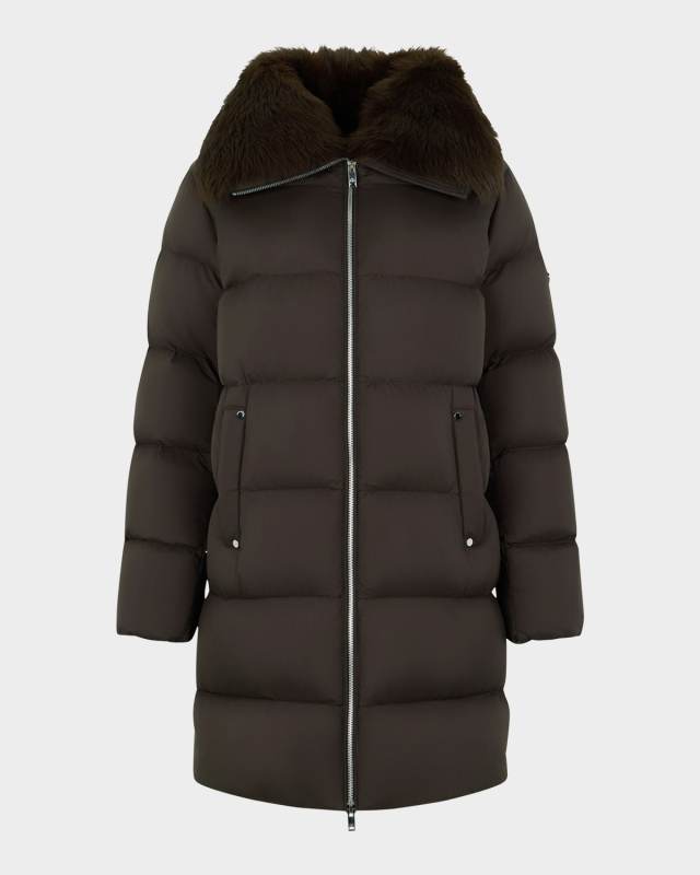 Belle Dune Down Puffer Jacket with Removable Shearling Collar